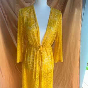 Guess Yellow Lace Kimono bathing suit cover